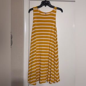 Old Navy Yellow & White Striped Sleeveless Swing Dress